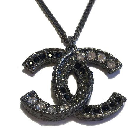 chanel dark silver tone chain and rhinestones cc logo necklace|chanel ring necklace.